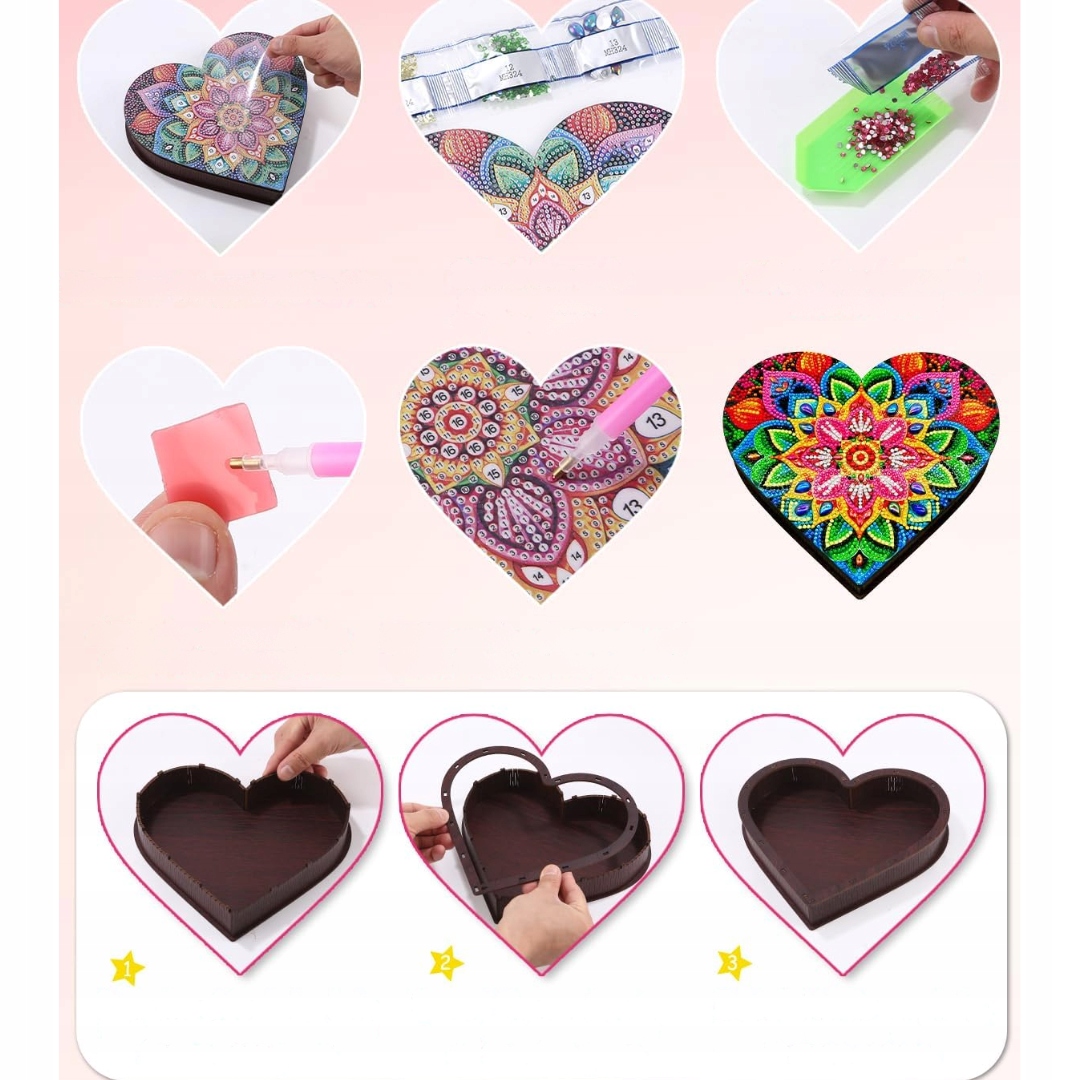 Zestaw 5D Malowanie Po Diamentach Drewniana Szkatułka na Biżuterię Mandala - obrazek 6