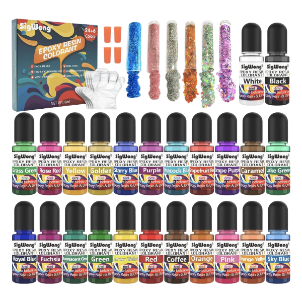 Pigmenty Do Żywicy Epoksydowej 24+6 Kolorów Brokat Akcesoria DIY