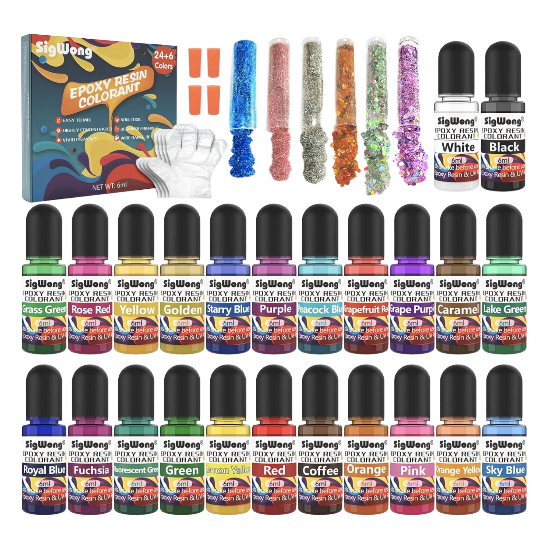 Pigmenty Do Żywicy Epoksydowej 24+6 Kolorów Brokat Akcesoria DIY