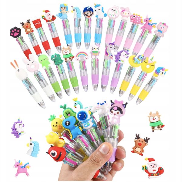 Długopisy 4w1 Dla Dzieci Wielokolorowe Zestaw 34 szt. Zwierzęta Do Szkoły