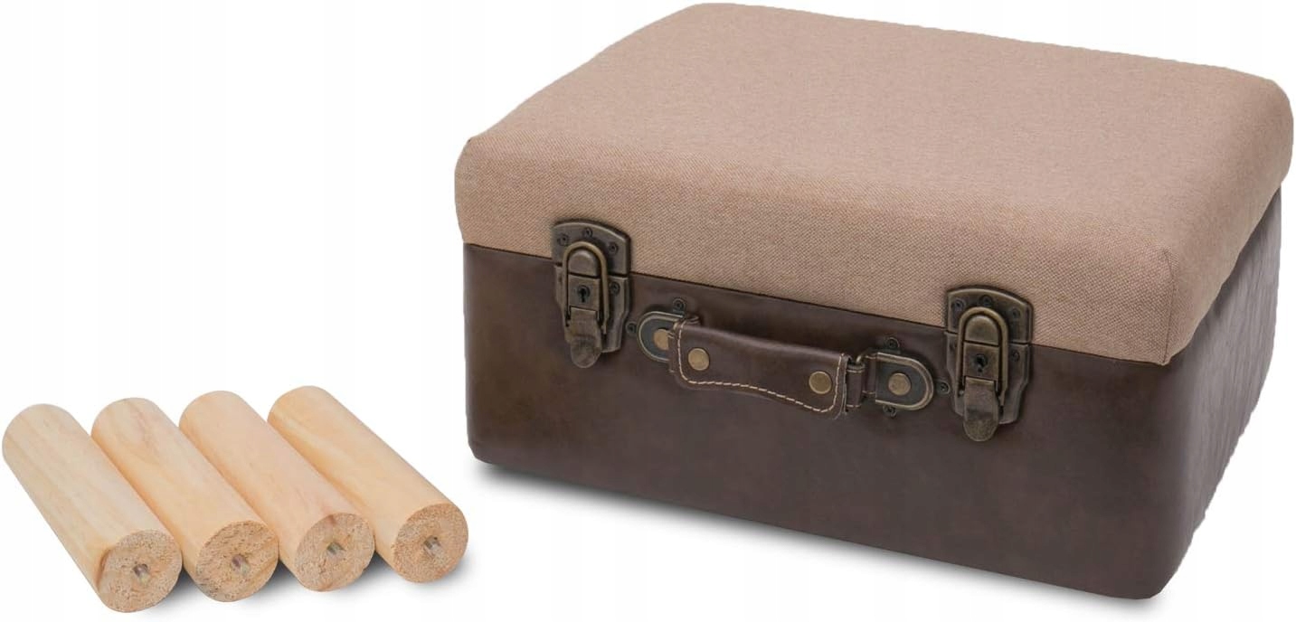 STOŁEK W STYLU VINTAGE | Z DREWNIANYM MIEJSCE DO PRZECHOWYWANIA | BRĄZOWE - obrazek 7