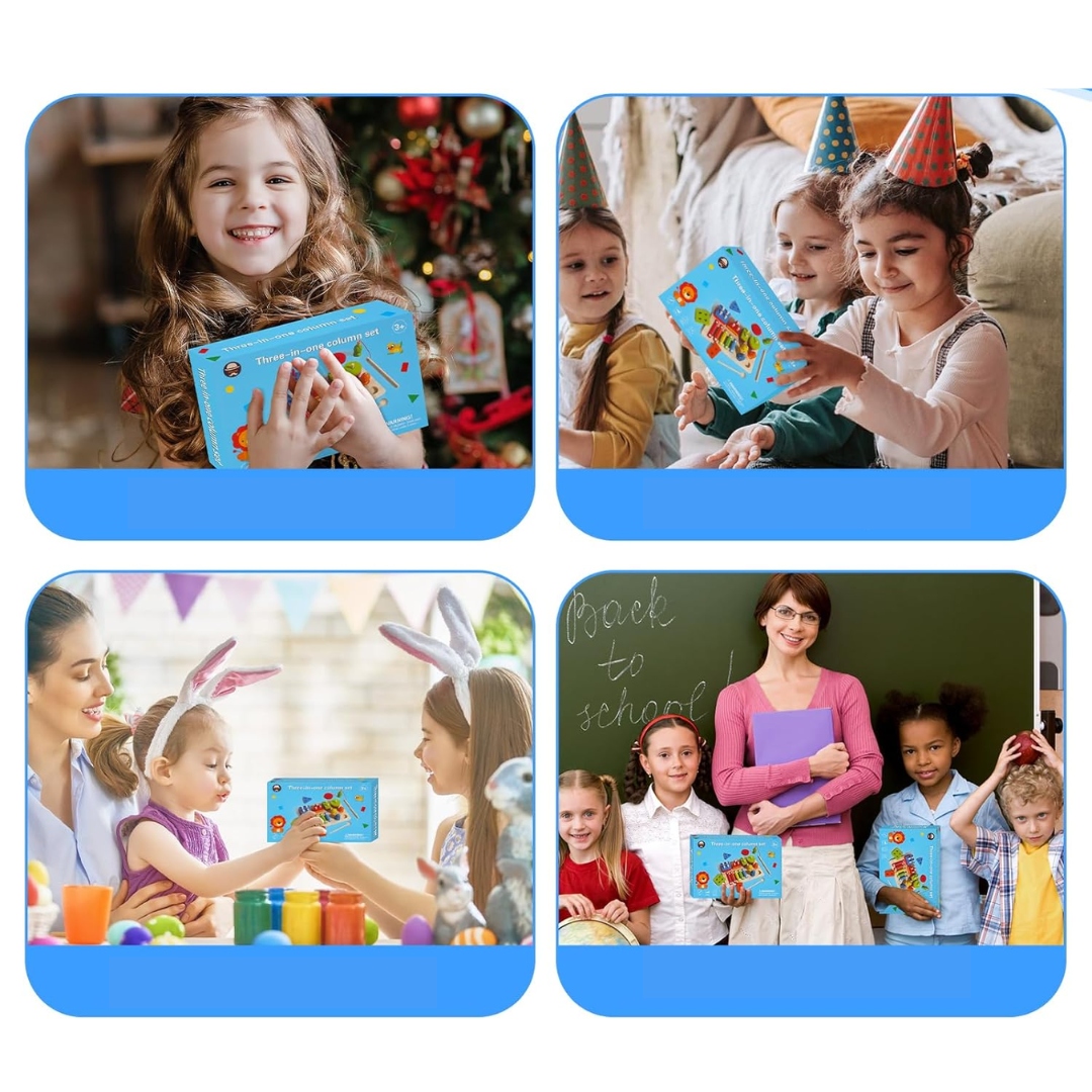 Drewniana Zabawka Montessori 3w1 od 1 roku Ksylofon Układanka Wędka - obrazek 6