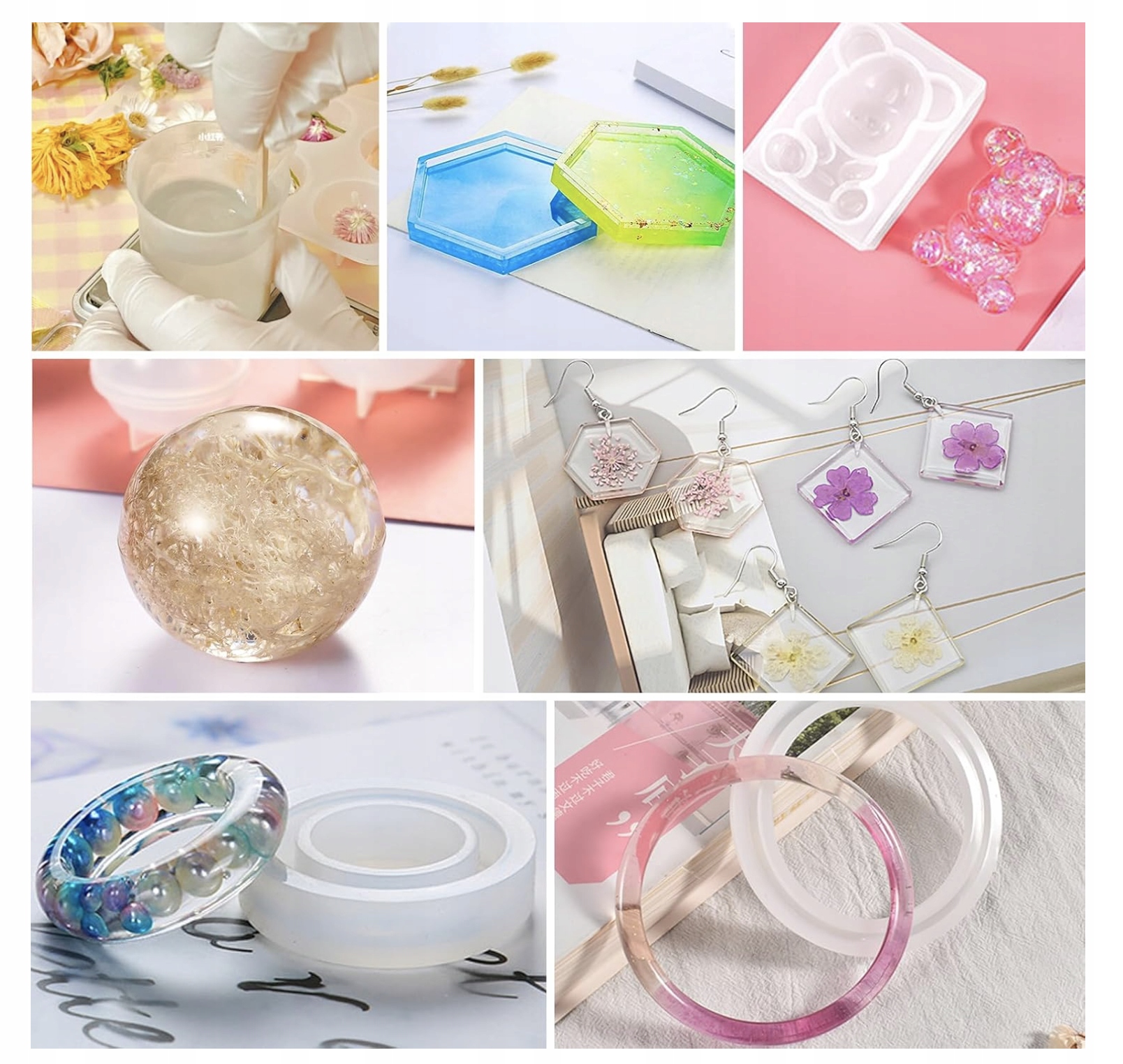 Formy Silikonowe Do Żywicy Epoksydowej 50 Sztuk Zestaw DIY Odlewy Akcesoria - obrazek 4