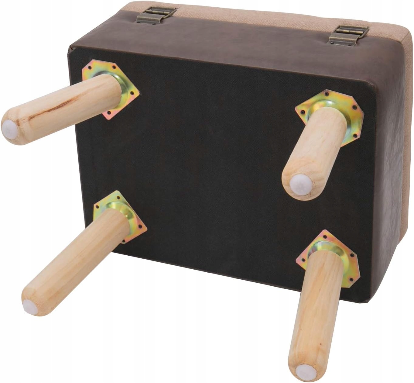 STOŁEK W STYLU VINTAGE | Z DREWNIANYM MIEJSCE DO PRZECHOWYWANIA | BRĄZOWE - obrazek 6