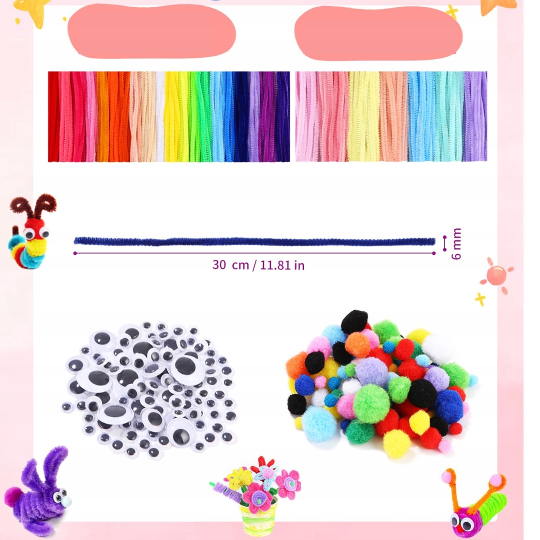 400 Kolorowych Rurek do Czyszczenia Rur z Oczkami i Pomponami 27 Kolorów - obrazek 2