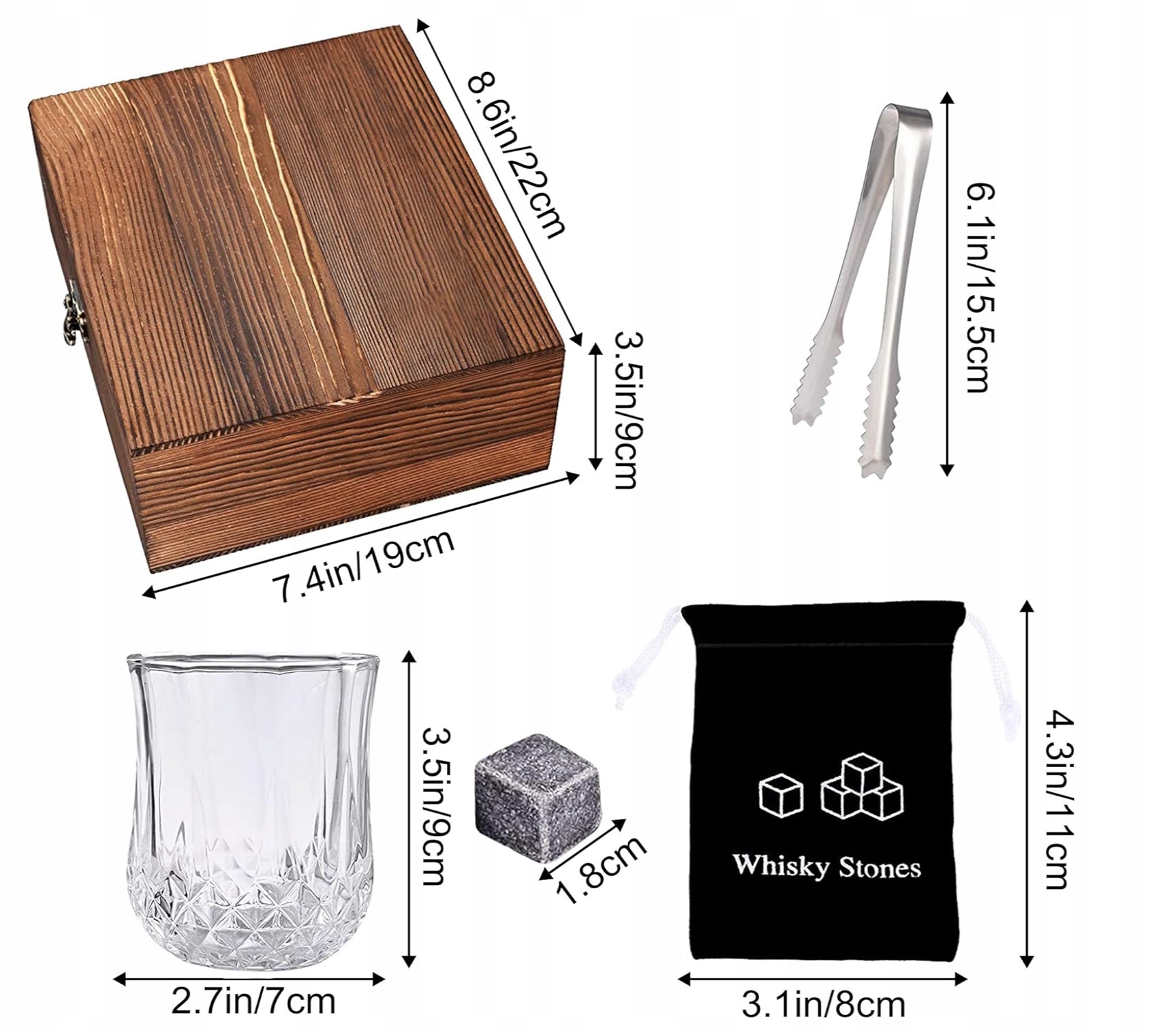 Zestaw Do Whisky Dla Mężczyzn Kamienie Granitowe + 2 Szklanki + Akcesoria - obrazek 2