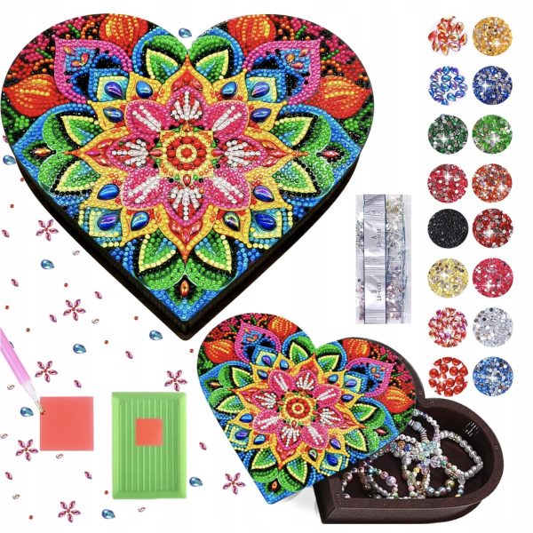 Zestaw 5D Malowanie Po Diamentach Drewniana Szkatułka na Biżuterię Mandala