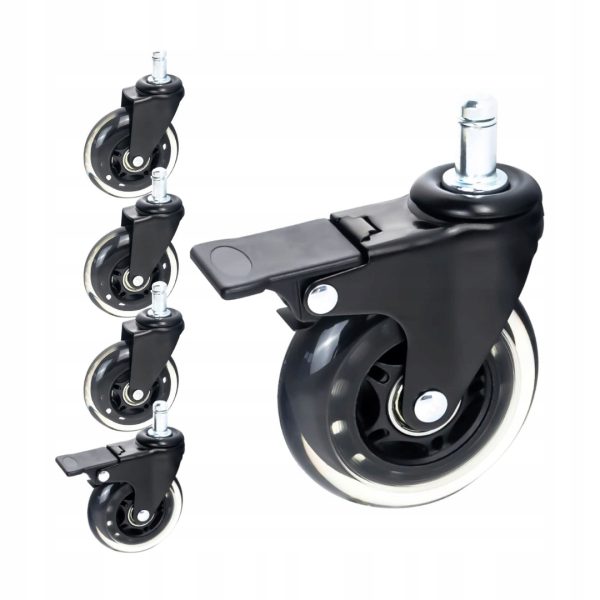 KÓŁKA DO TWARDYCH PODŁÓG | DO KRZESEŁ BIUROWYCH | FUNKCJA HAMOWANIA| CZARNE