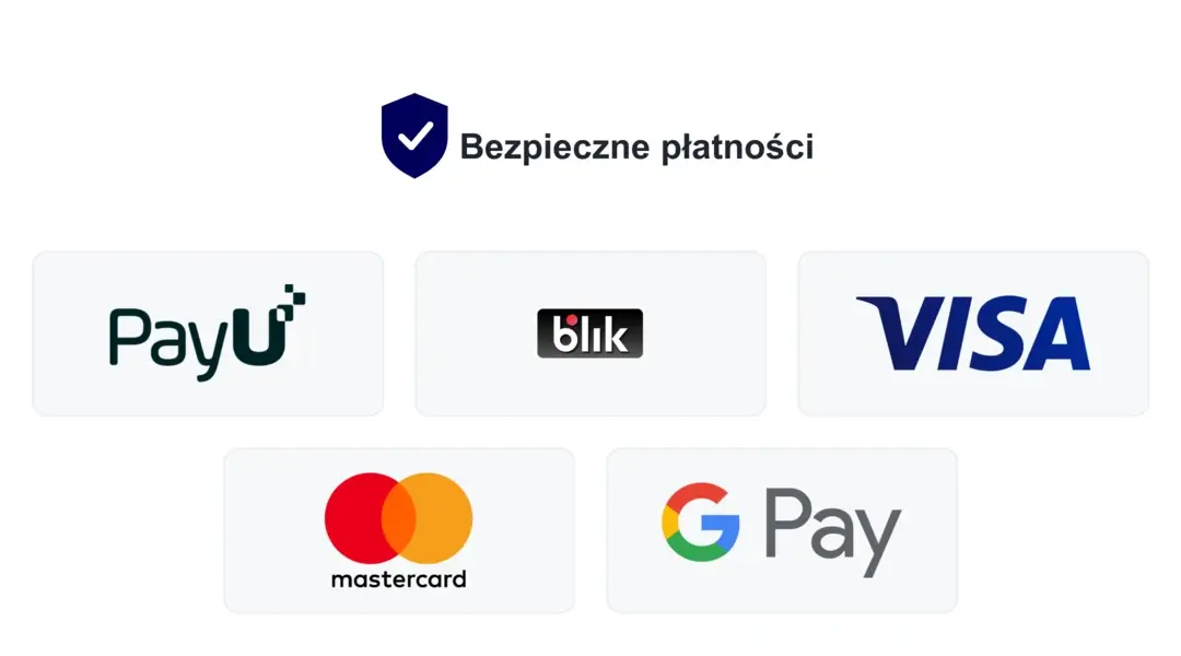 Bezpieczne płatności: PayU, BLIK, Visa, Mastercard, Google Pay
